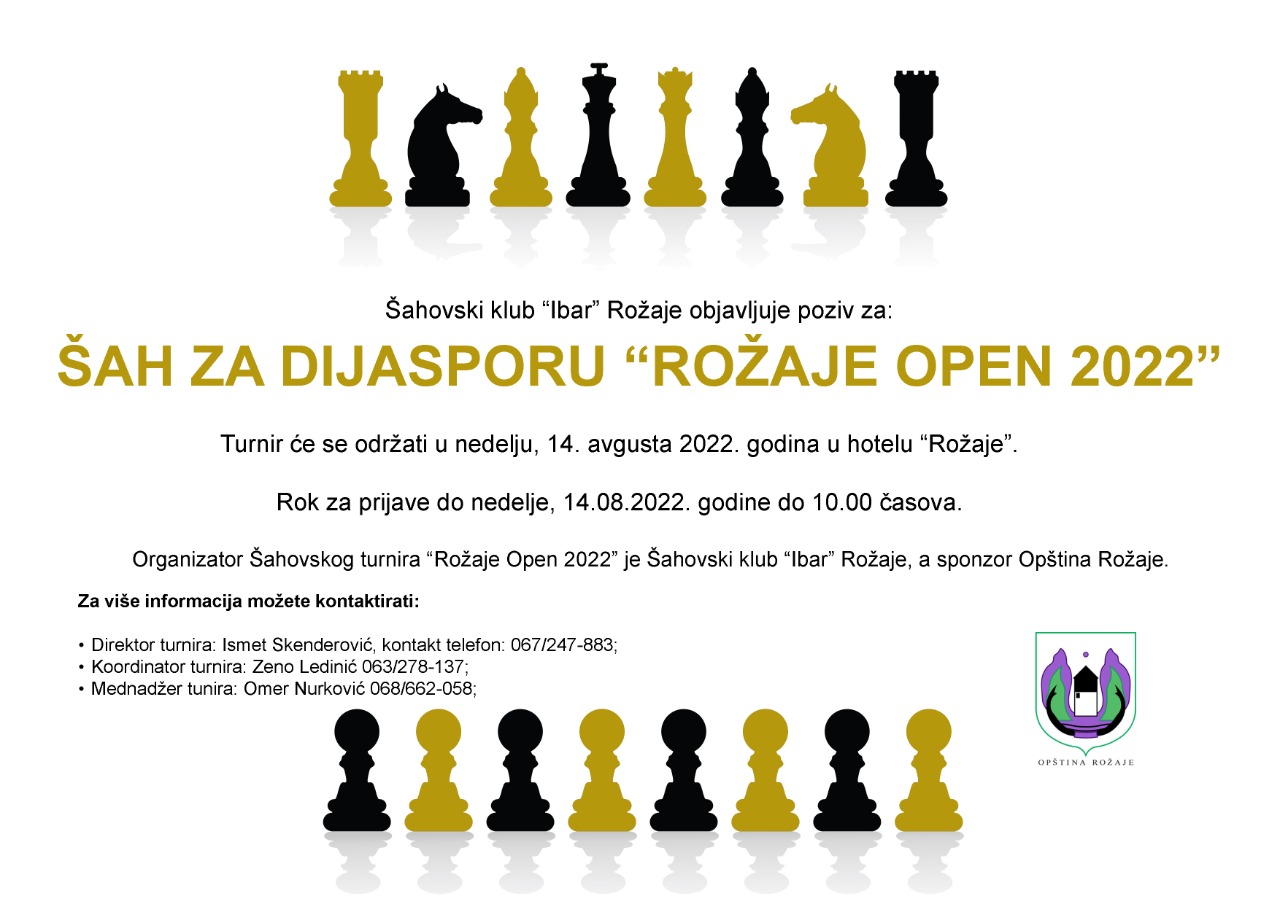 Šahovski klub “Ibar” Rožaje objavljuje poziv za Šah za dijasporu “Rožaje Open 2022”