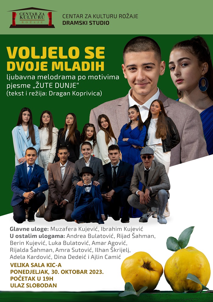 Melodrama “Voljelo se dvoje mladih” u ponedjeljak na sceni KIC-a “Budo Tomović”