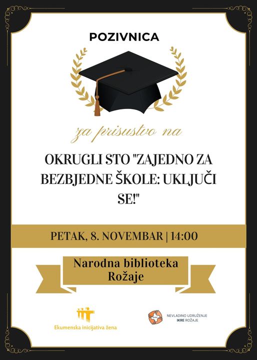 NVO Ikre i Ekumenska inicijativa žena najavljuju događaj pod nazivom “Zajedno za bezbjedne škole: Uključi se!