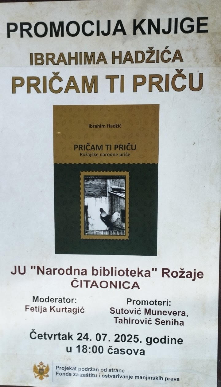 Knjiga priča Ibrahima Hadžića „Pričam ti priču“ biće promovisana 24. jula u Rožajama
