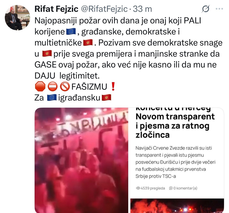 Reis Fejzić upozorava na rastući fašizam i poziva na jedinstvo za građansku i multietničku Crnu Goru