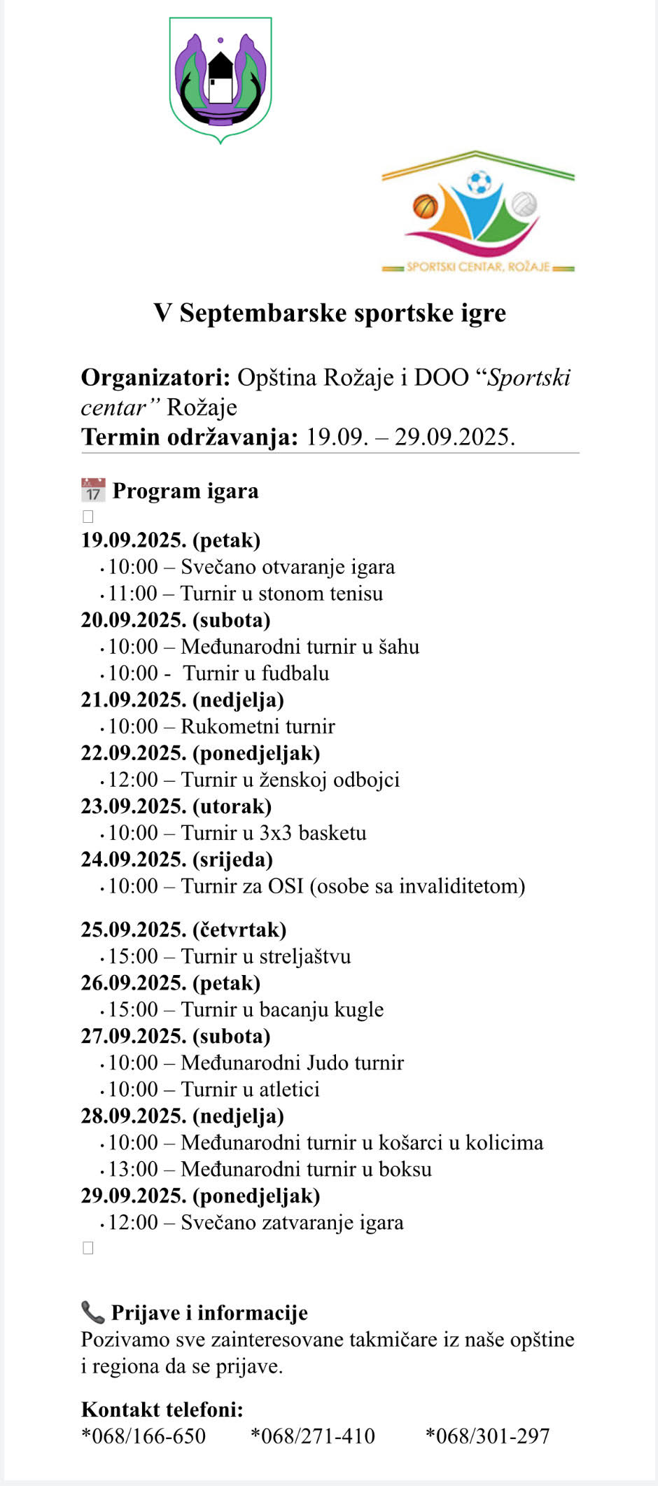 V Septembarske sportske igre Rožaje