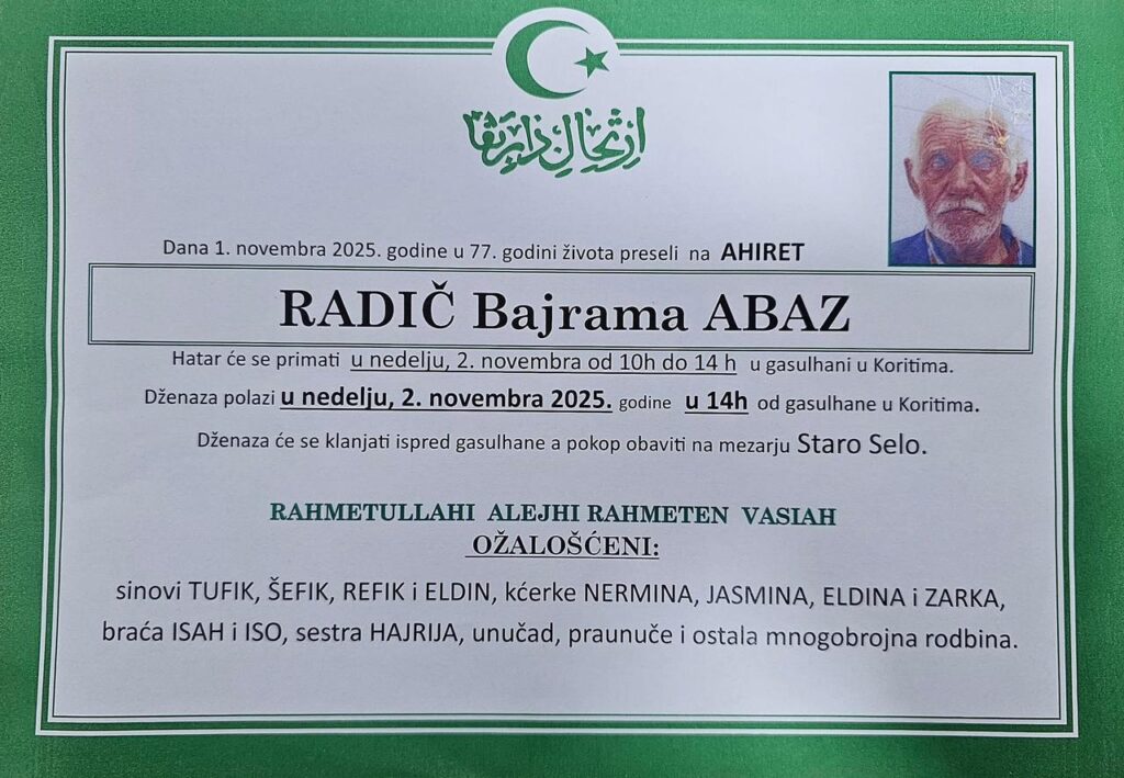 Abaz i Fehima Radič: Proveli život zajedno, umrli u istom danu - nesvakidašnja priča o bračnom paru iz Sandžaka 2 IMG 20251107 WA0001 Radio televizija Rožaje