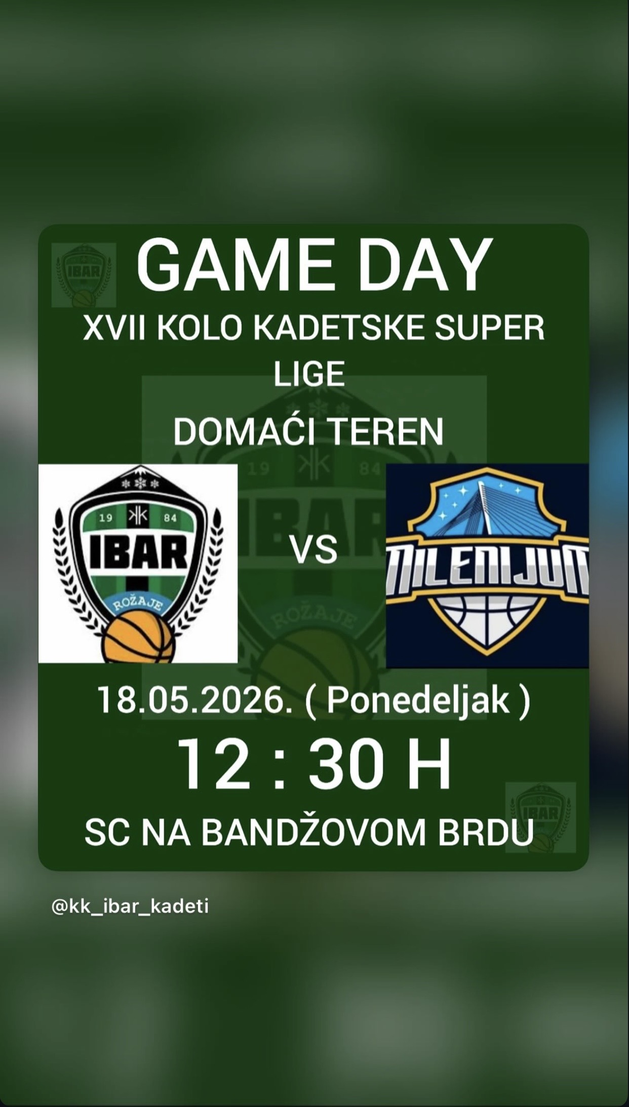 U okviru 17. kola Superlige za kadete, košarkaši KK Ibar danas od 12.30 časova dočekuju ekipu KK Milenijum u utakmici od ogromnog značaja