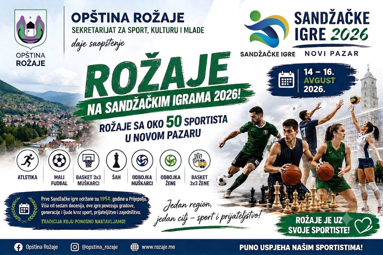 Rožaje sa oko 50 sportista na Sandžačkim igrama 2026. u Novom Pazaru