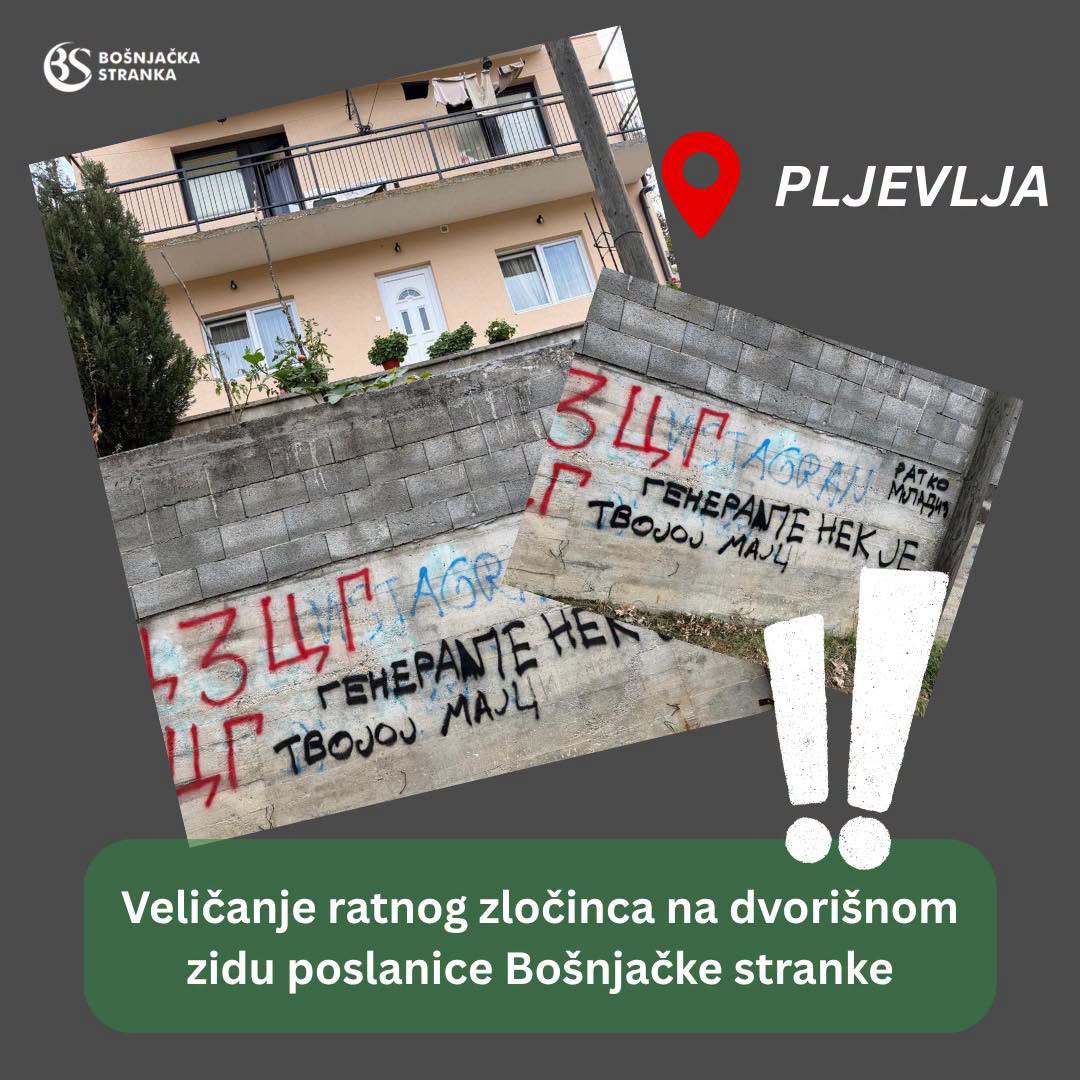 Veličanje ratnog zločinca na dvorišnom zidu poslanice Bošnjačke stranke